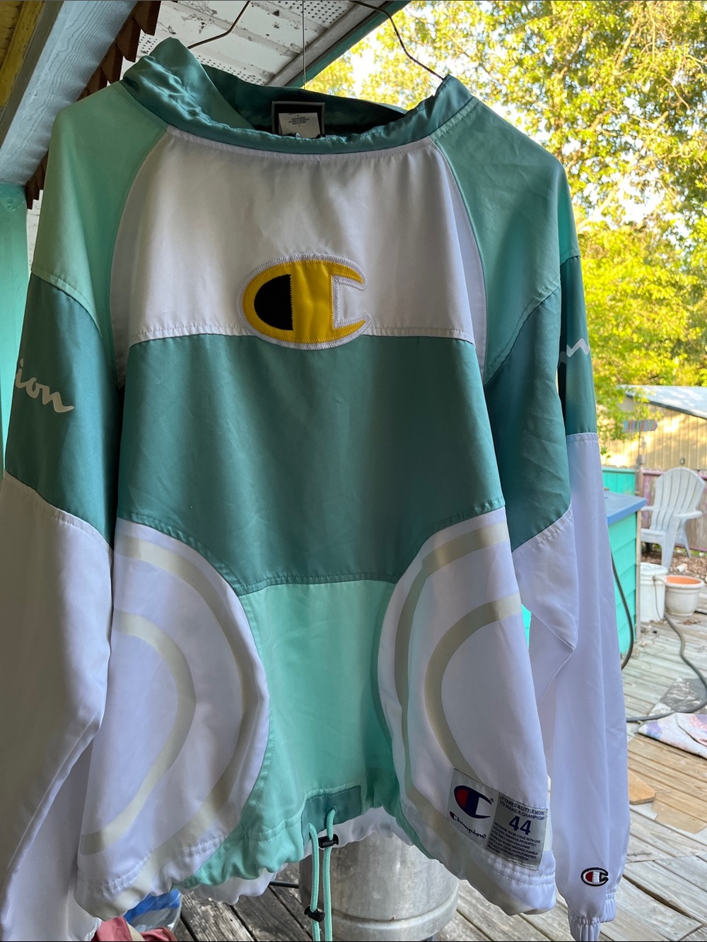 Champion Mint Green & White Pullover Windbreaker with Yellow Logo
